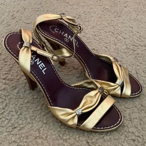 Gold Chanel Heeled Sandals